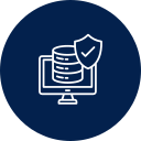Icon of data security with a shield and server on a computer screen.